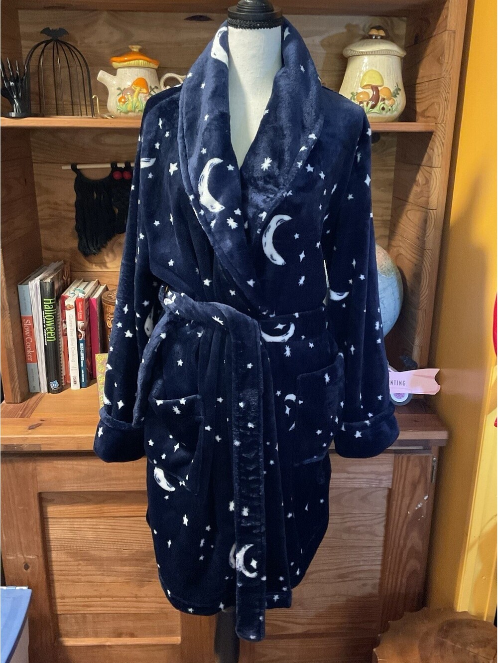 Women’s Fleece Moon And Star Navy Blue Cozy Robe New Medium